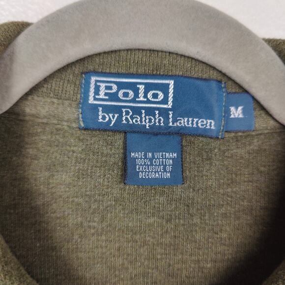 Vintage Polo Ralph Lauren 1/2 Zip Sweater Mens Medium Cotton Olive Green Preppy‎ - Picture 3 of 5